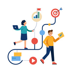 man and woman with shopping cart icon isolated background