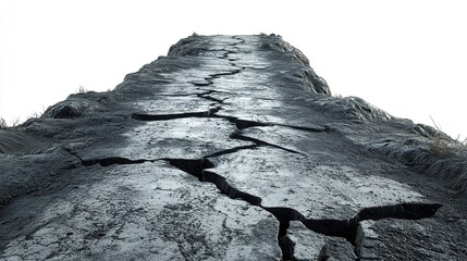 A Perilous Journey Along A Cracked, Cliffside Path Leading To An Uncertain Future Against A Stark White Sky, Showcasing The Dramatic Texture And Perspective