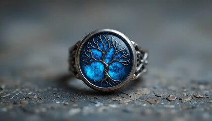 Enchanted Tree Ring with Blue Glowing Motif