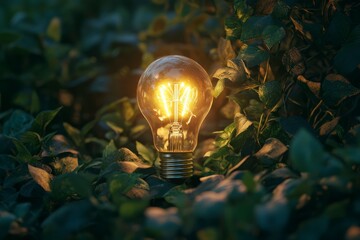 A globe light bulb surrounded by green trees represents an environmentally friendly energy solution.