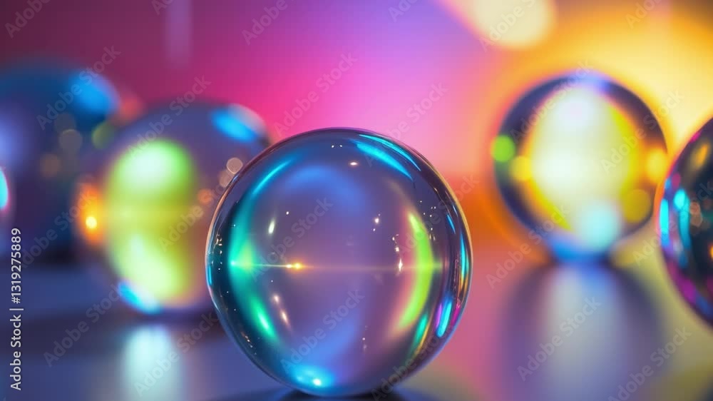 Poster abstract colorful spheres with rainbow light on a glowing background