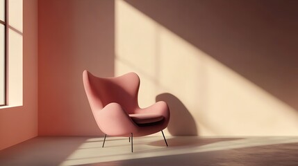 A Plush Rose-hued Armchair Basks In Warm Sunlight, Inviting Quiet Contemplation In A Minimalist Room With Soft, Natural Light
