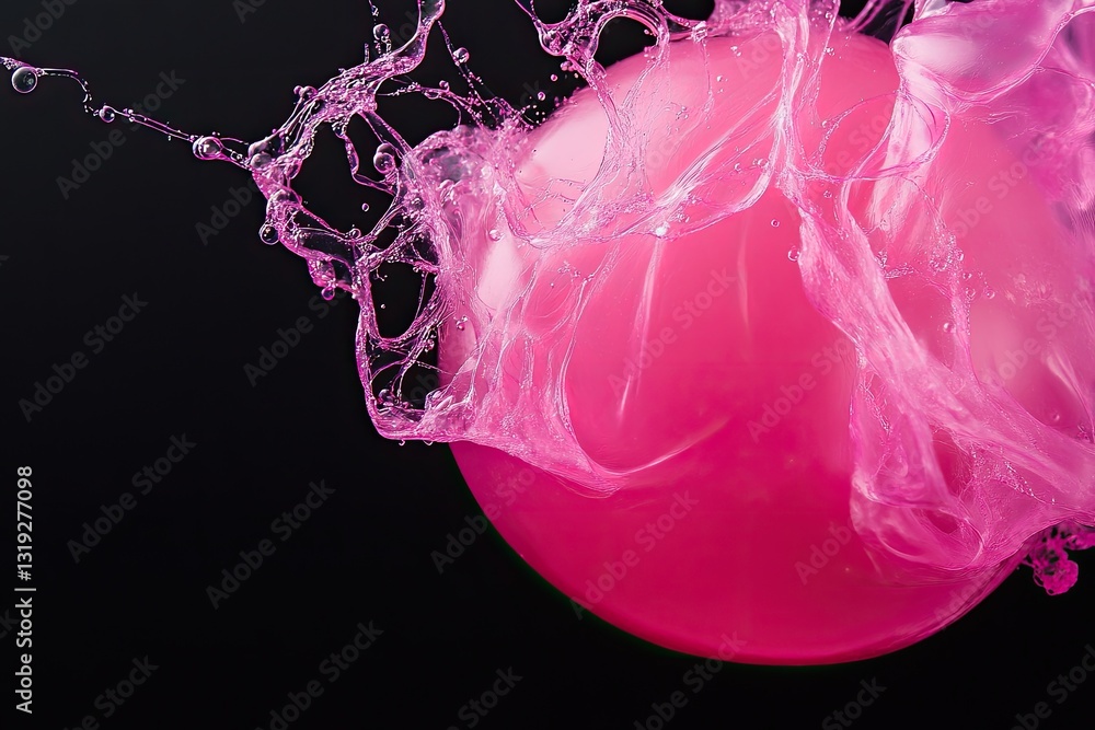 Poster pink liquid exploding and splashing on black background dynamic fluid art photography