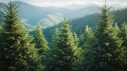Fototapeta premium Pine Trees and Mountains Landscape