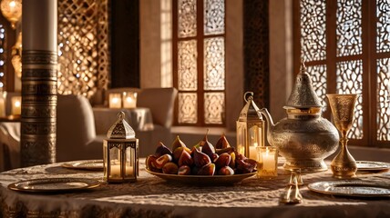 Cozy Evening with Lanterns and Tea Setting