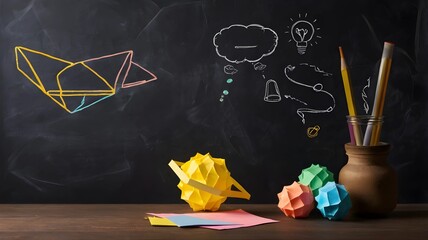 Chalkboard with Origami and Creative Tools