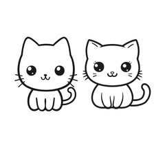 Obraz premium Cat kitten drawing a black and white vector illustration