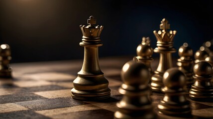 Chess Pieces in Dramatic Lighting