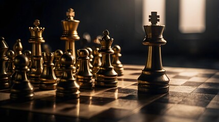 Chess Pieces in Dramatic Lighting