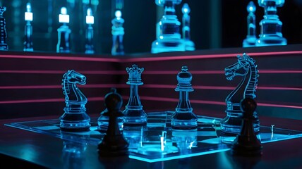 Illuminated Chess Set with Glass Pieces