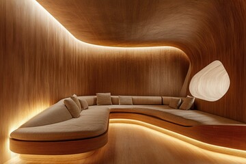 Curved Couch in Wooden Room
