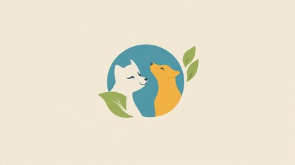 Two friendly foxes, love, nature, logo, illustration