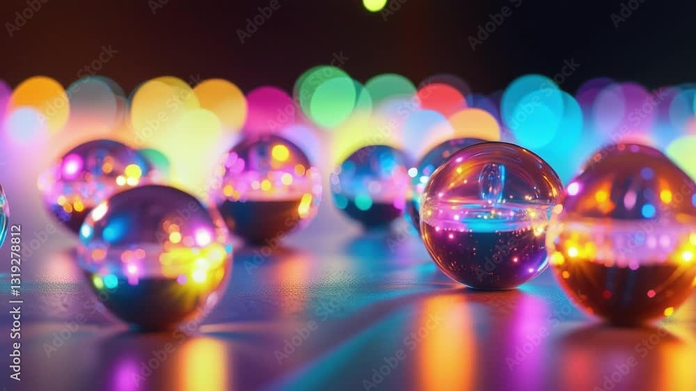 Poster Abstract colorful spheres with rainbow light on a glowing background