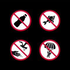Prohibited signs, forbidden round stickers set, vector icons.