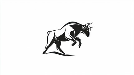 Obraz premium Black and white bull jumping, strong animal, symbol, logo design, business graphic
