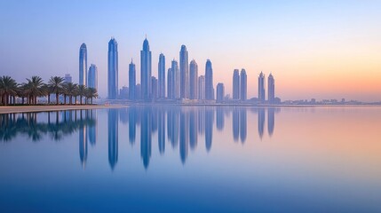 Dubai Skyline Reflection at Dawn: A Serene Cityscape