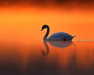 Fototapeta premium Graceful Swan Sunset Water Reflection Wildlife Nature Peace