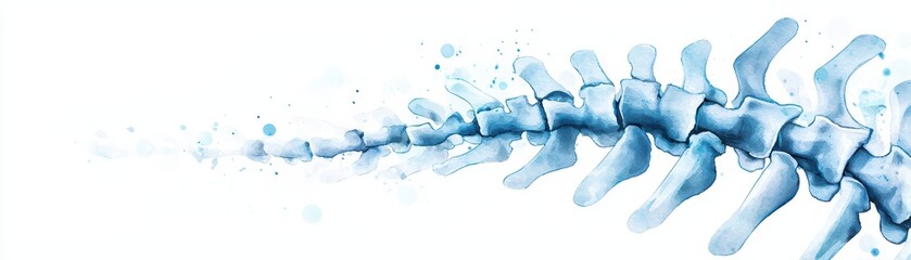 Minimal Watercolor Artwork of a Human Spine with Soft Blue Hues and Fluid Design