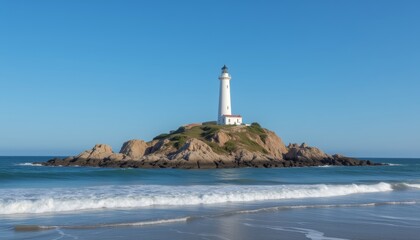  Majestic Lighthouse Towering Over the Ocean on a Rocky Island