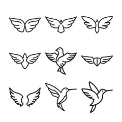 Bird wings logo bundle, creative flying outline vector design pack illustration