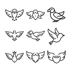 Bird wings logo bundle illustration, minimalist outline animal design pack