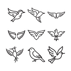 Bird wings outline logo bundle, elegant flying vector design illustration pack