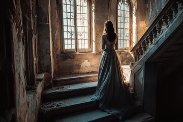 Naklejka premium Woman on stairs