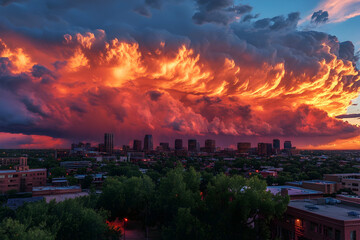 Fototapeta premium Dramatic storm clouds with fiery red and orange hues