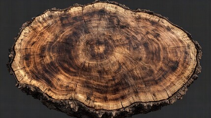 A Cross-section Of A Majestic Ancient Tree, Revealing Its Rich History In Concentric Rings Of Deep Browns And Warm Golds Against A Dark Background