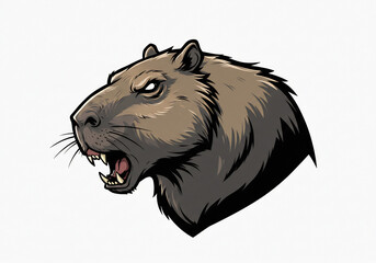 Aggressive Capybara Portrait Brown Fur, Intense Expression, Digital Illustration