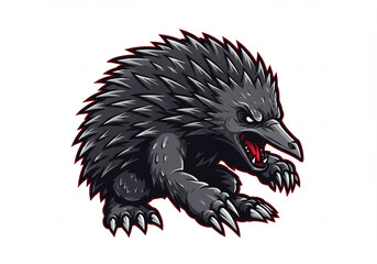 Aggressive Dark Grey Echidna Pixel Art Illustration