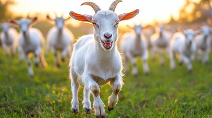 Obraz premium Flock of white goats running