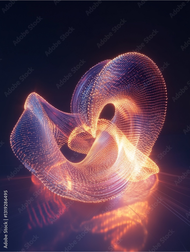 Poster abstract geometric form: an intricate, dynamic geometric sculpture of intertwined, glowing lines cre