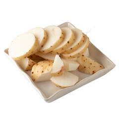 Yamaimo roots and slices or Chinese yam isolated over transparent background