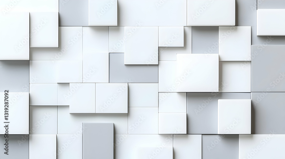 Poster abstract white and gray cubes form detailed geometric pattern on surface with contrasting shadows