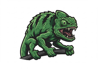 Obraz premium Aggressive Green Chameleon Pixel Art Illustration