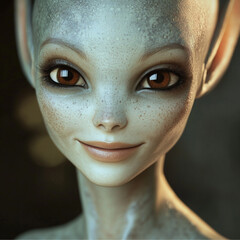 Fototapeta premium a beautiful female gray alien smiling.