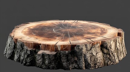 A Rustic Wooden Slice Table, A Testament To Natures Artistry, Shows The Rings Of A Trees Life Against A Neutral Background