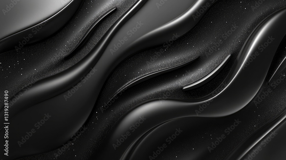 Poster abstract black liquid waves with sparkling texture elegant dark background design 3d render