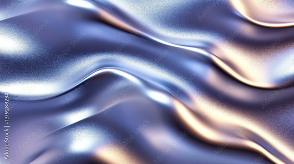 Poster abstract image of flowing metallic silk fabric with soft waves and shimmering highlights
