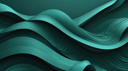 Fototapeta premium Teal abstract 3D wave background, elegant flowing paper cut layers, modern turquoise fluid curves for corporate presentation and web design