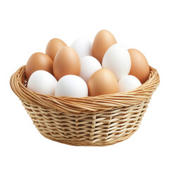 Basket of Fresh Eggs: A rustic basket overflows with a colorful assortment of fresh eggs, showcasing the natural beauty and simple abundance of a farm-to-table bounty.