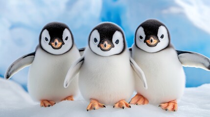Fototapeta premium adorable baby penguins posing together in a snowy landscape