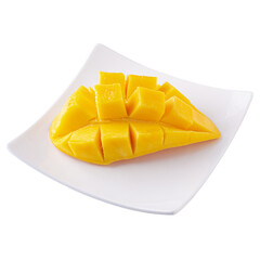 Mango cubes and slices Isolated on transparent background