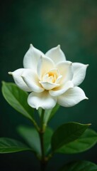 Obraz premium Gardenia flower with delicate white petals unfolding, gardenia flower, plant, floral