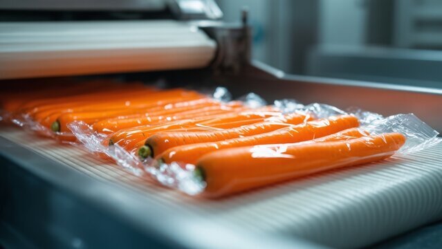 Freshly washed carrots in vacuum packaging, offering exceptional cleanliness and quality, perfect for health-conscious consumers, ideal for retail and market shelves