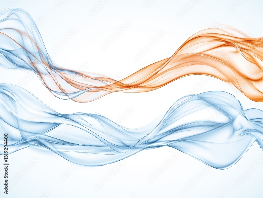 Poster abstract flowing waves in blue and orange colors create a dynamic background