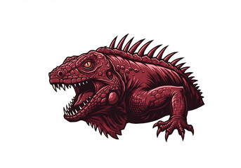 Fototapeta premium Crimson Pixel Art Iguana A Fierce Reptile in 8 Bit Style