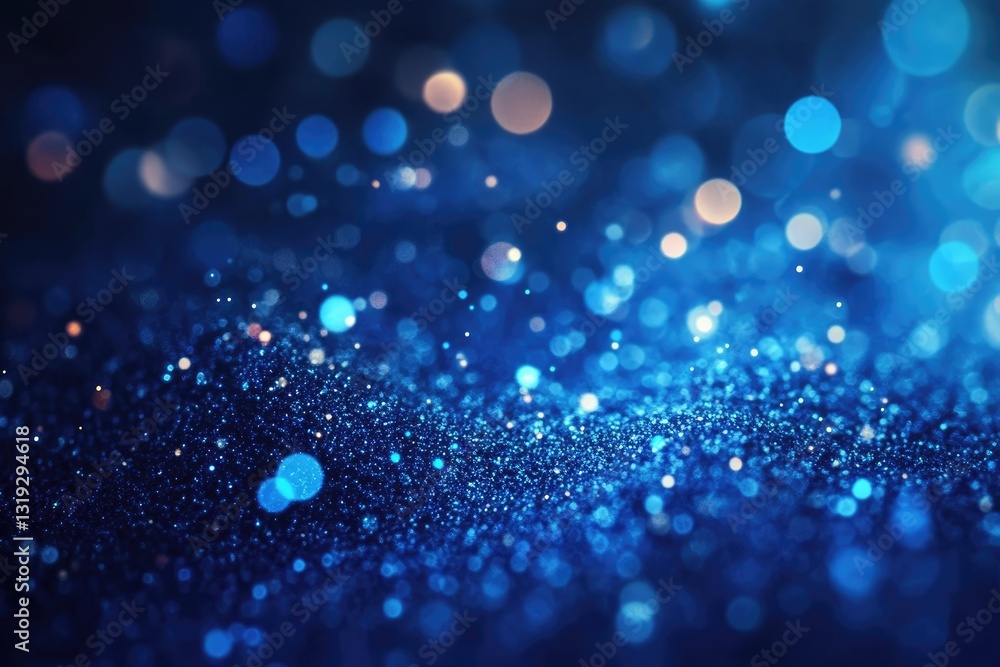 Poster abstract blue bokeh background with shimmering particles