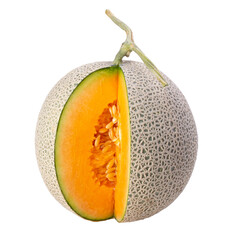 Melon and Slice of melon isolated on a transparent background.